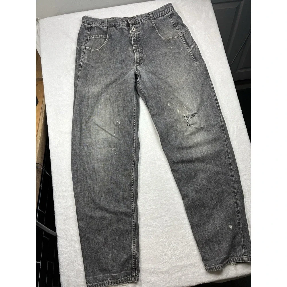 Vintage 90s GUESS USA Triangle Logo Pocket Jeans Mens 34x34 Dark Wash Y2K Denim